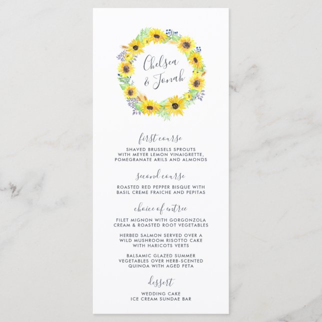 Blumenfelder Hochzeitkarte Menükarte (Vorderseite)