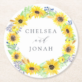 Blumenfelder Personalisiert Hochzeit Runder Pappuntersetzer