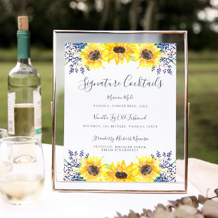Blumenfelder Unterschrift Cocktail Menü Zeichen Poster