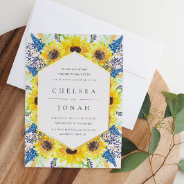 Blumenfelder Wasserfarben-Sonnenblumen-Hochzeit Folieneinladung