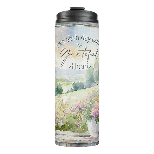 Blumenfenster mit Gratex-Herzfarbe Thermosbecher (Vorderseite)