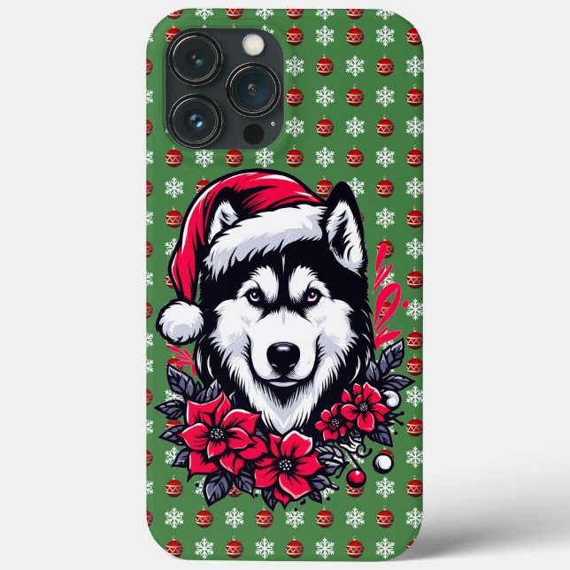 Blumenfestivals Husky Hund mit Weihnachtsmannmütze Case-Mate iPhone Hülle (Rückseite)