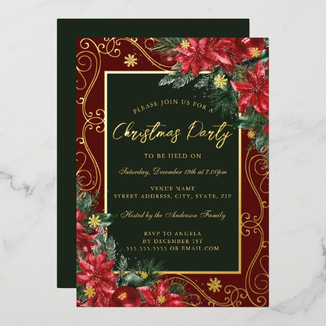 Blumenfestivals Snowflake Weihnachten Party Folieneinladung (Vorderseite/Rückseite)