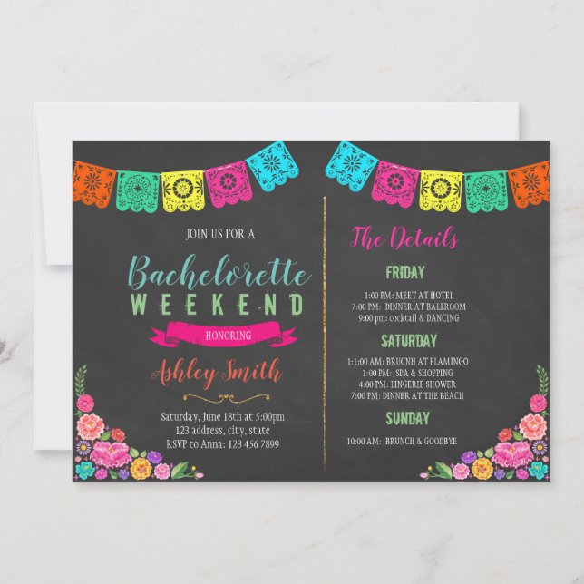Blumenfiesta bachelorette Routeneinladung Einladung (Vorderseite)