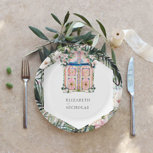 Blumenfliesen Marokkanische tropische Hochzeit Pappteller