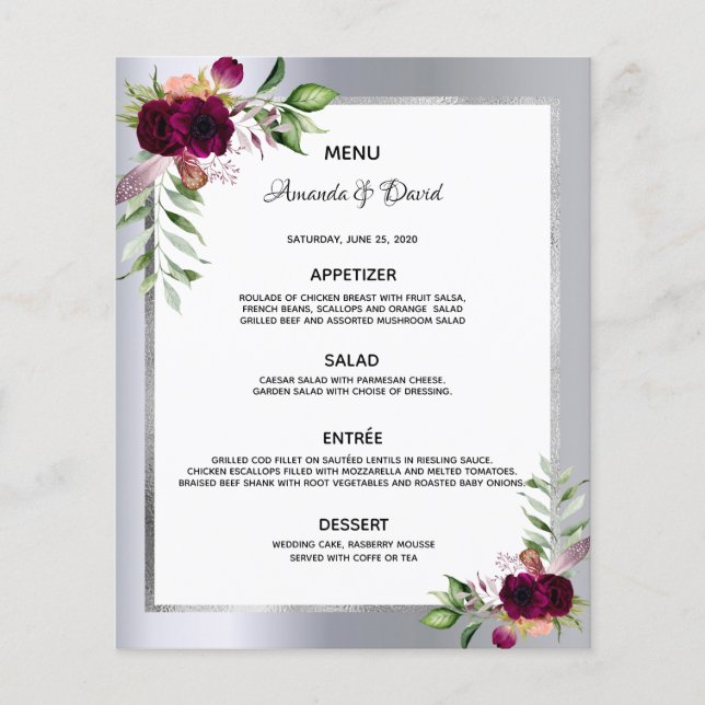 Blumenflorale der Hochzeitskarte bordeauxrot, eleg (Vorderseite)