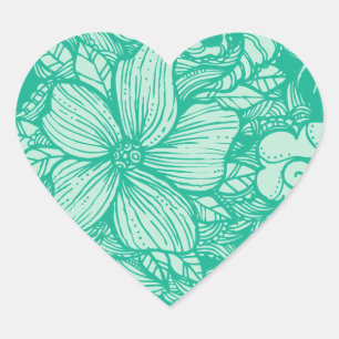 Blumenfluss - Aquamarin- Herz-Aufkleber