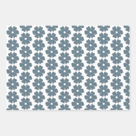 Blumenförmig kariert Blau Grau Geschenkpapier Set