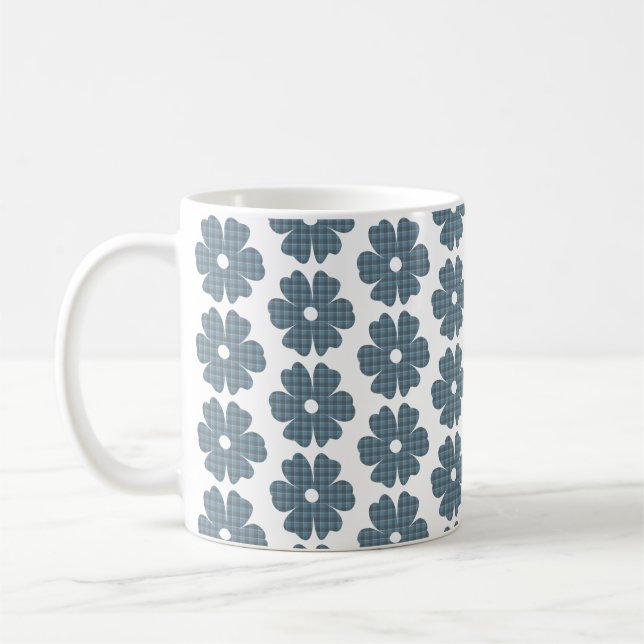 Blumenförmig kariert Blau Grau Kaffeetasse (Links)