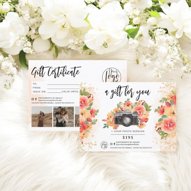 Blumenfotograf Gold Geschenkgutschein (floral photographer gold gift certificate logo)