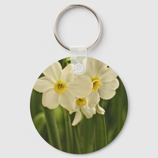 Blumenfotografie: Weißer Frühling Narzisse Schlüsselanhänger (Vorderseite)