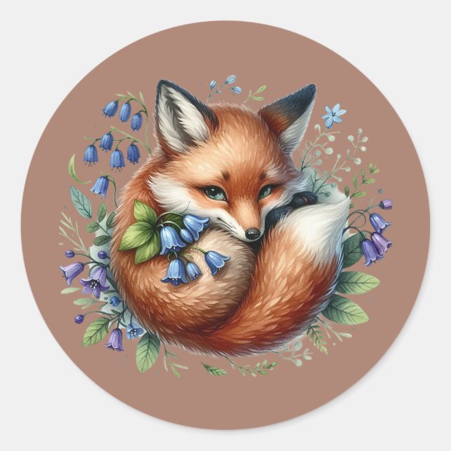 Blumenfox Botanische Holzkunst Runder Aufkleber (Vorderseite)