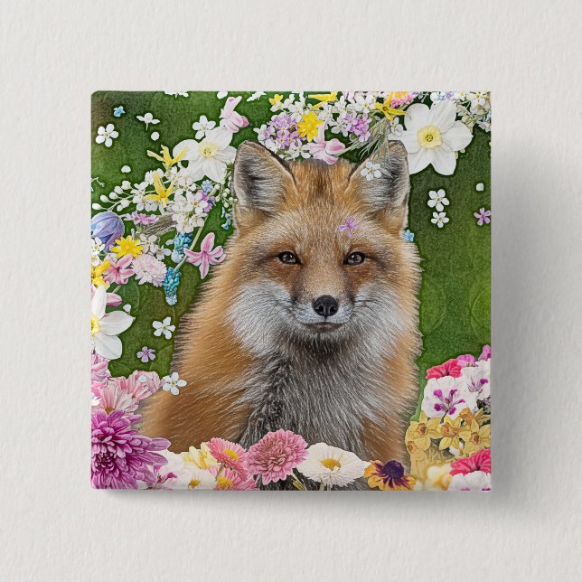 Blumenfox Button (Vorderseite)