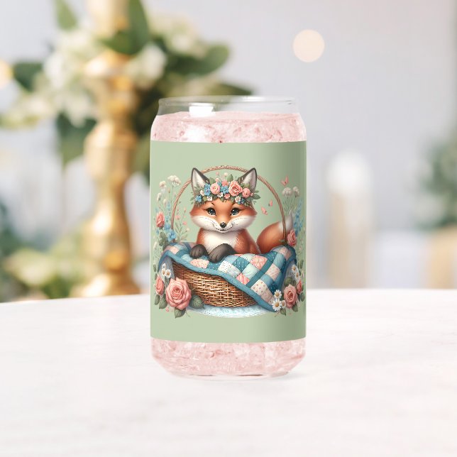 Blumenfox im Korb mit Quilt und Blume Dosenglas (Insitu (Hochzeit))