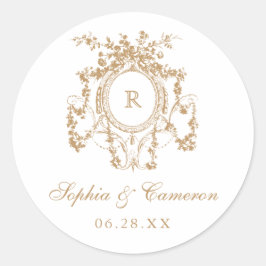 Blumenfranzösisch Rose Wappen Wedding Monogram Runder Aufkleber