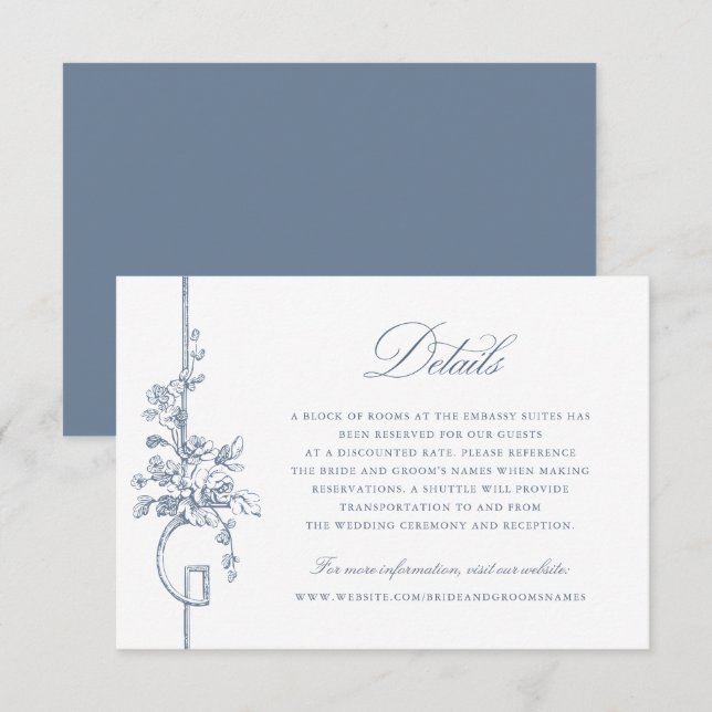 Blumenfranzösisch Vintag Blue Elegante Hochzeiten  Einladung (Vorne/Hinten)