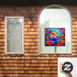 Blumenfrass Hippo Bunte Imitate gestanztes Glas Fensteraufkleber