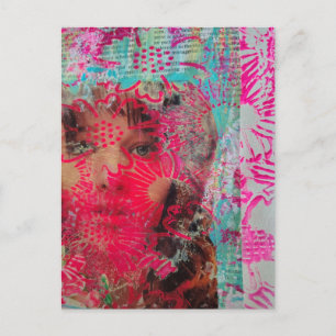 Blumenfrau Mixed Media Collage  Postkarte
