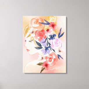 Blumenfrauen Botanische Aquarellfärbung Leinwanddruck
