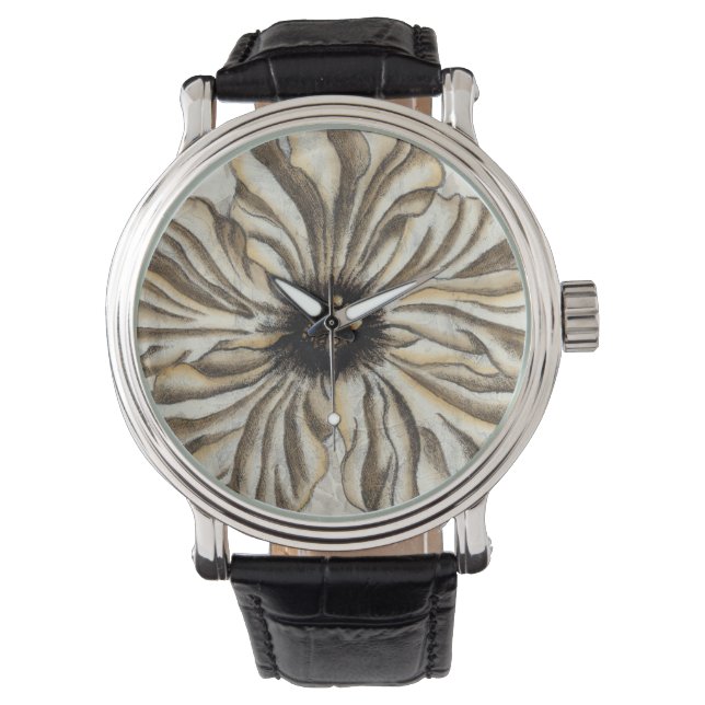 Blumenfresco auf Tan Hintergrund Armbanduhr (Vorderseite)