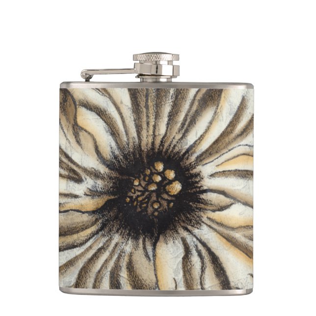 Blumenfresco auf Tan Hintergrund Flachmann (Vorderseite)