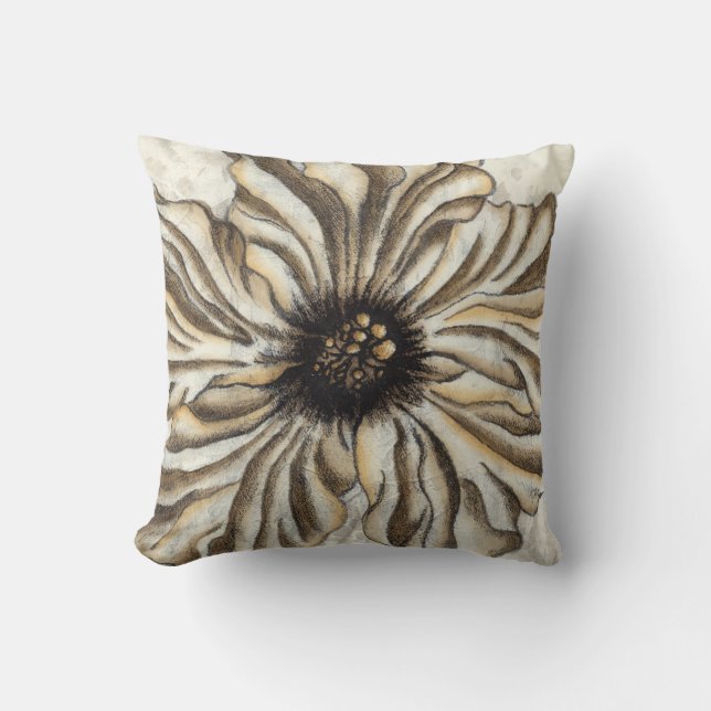 Blumenfresco auf Tan Hintergrund Kissen (Vorderseite)