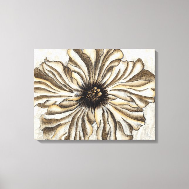 Blumenfresco auf Tan Hintergrund Leinwanddruck (Vorderseite)