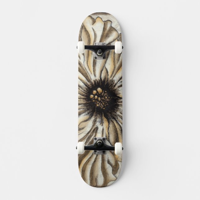 Blumenfresco auf Tan Hintergrund Skateboard (Vorderseite)