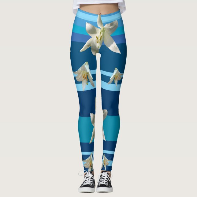 Blumenfreude in Blue Custom Leggings (Vorderseite)