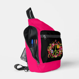 Blumenfriedenszeichen auf schwarz crossbody bag