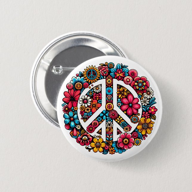 Blumenfriedzeichen Symbol für Farbbilderkunst Button (Vorne & Hinten)