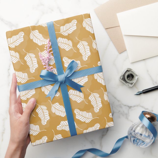 Blumenfrühling | Goldene und weiße Blätter Geschenkpapier (Schenken)