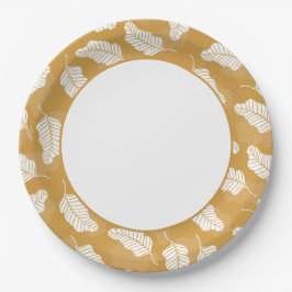 Blumenfrühling | Goldene und weiße Blätter Pappteller