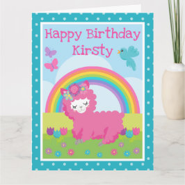 Blumenfrühling Rosa Lama & Rainbow Birthday Karte