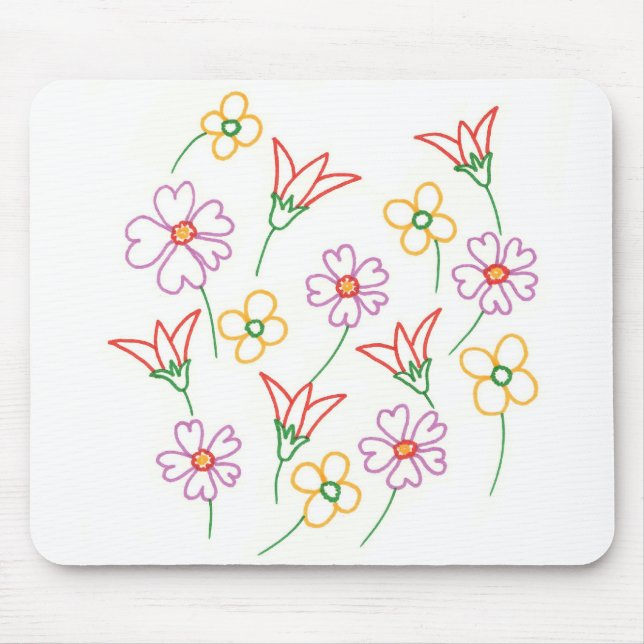 Blumenfrühlingsblumen Zeichnend Collage Mousepads (Vorne)