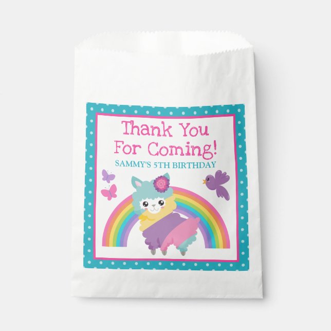 Blumenfrühlingstrauß Llama & Rainbow Birthday Geschenktütchen (Vorderseite)