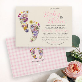 Blumenfußabdruck Beige Baby Girl Dusche Einladung