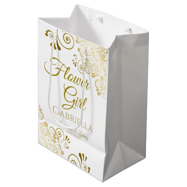 Blumengähne - mittelgroße Geschenktasche Mittlere Geschenktüte (Vorderseite Schrägansicht)