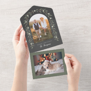 Blumengarland Arted Foto Black Christmas Card All In One Einladung
