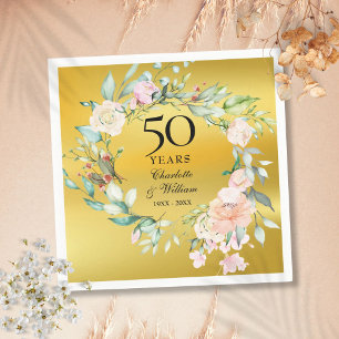 Blumengarland Gold Foil 50. Hochzeitstag Serviette