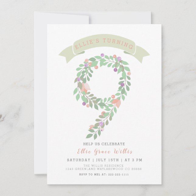 Blumengarten 9. Geburtstagsparty Einladung (Vorderseite)