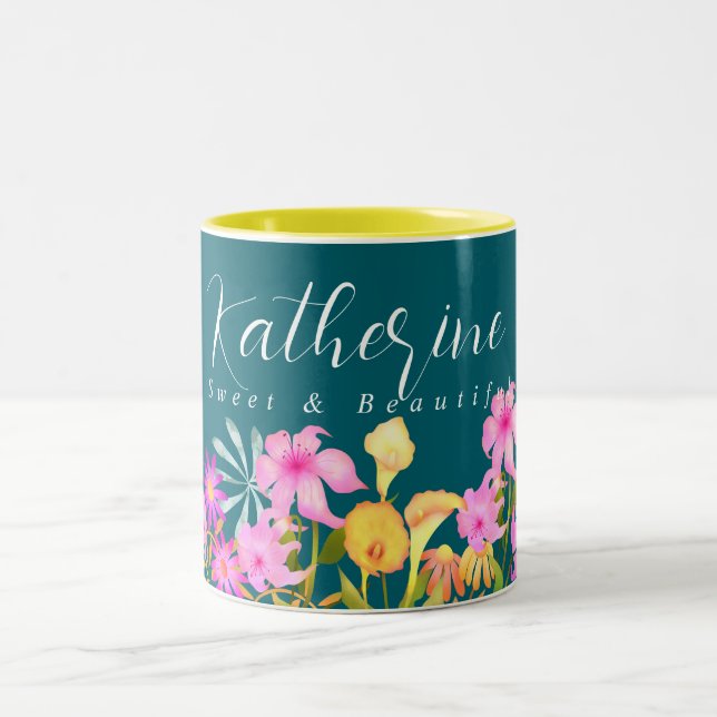 Blumengarten Aquamarin Zweifarbige Tasse (Mittel)