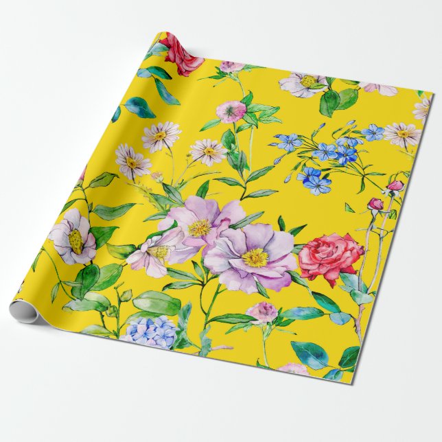 Blumengarten Aquarellmuster Geschenkpapier (Ungerollt)