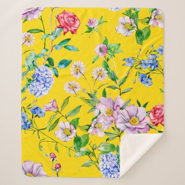 Blumengarten Aquarellmuster Sherpadecke (Vorderseite)