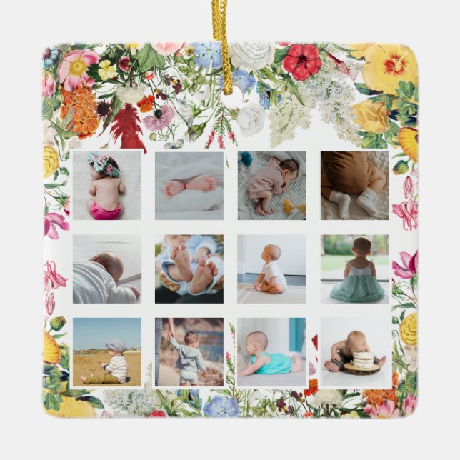 Blumengarten Baby First Year Foto Collage Keramikornament (Vorderseite)