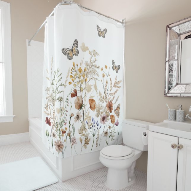 Blumengarten Badezimmer Einrichtung, Schmetterling Duschvorhang (Beispiel)