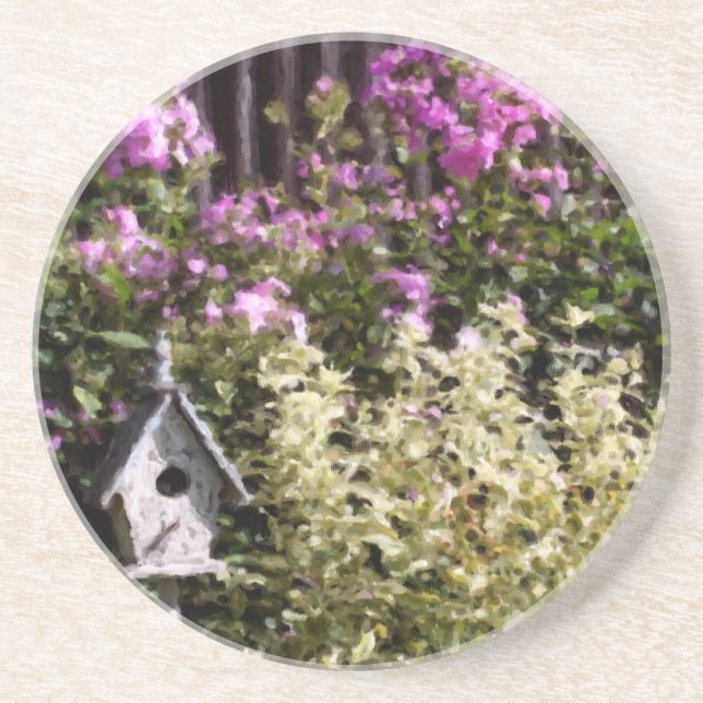 Blumengarten Bird House Foto Malerei Untersetzer (Vorne)