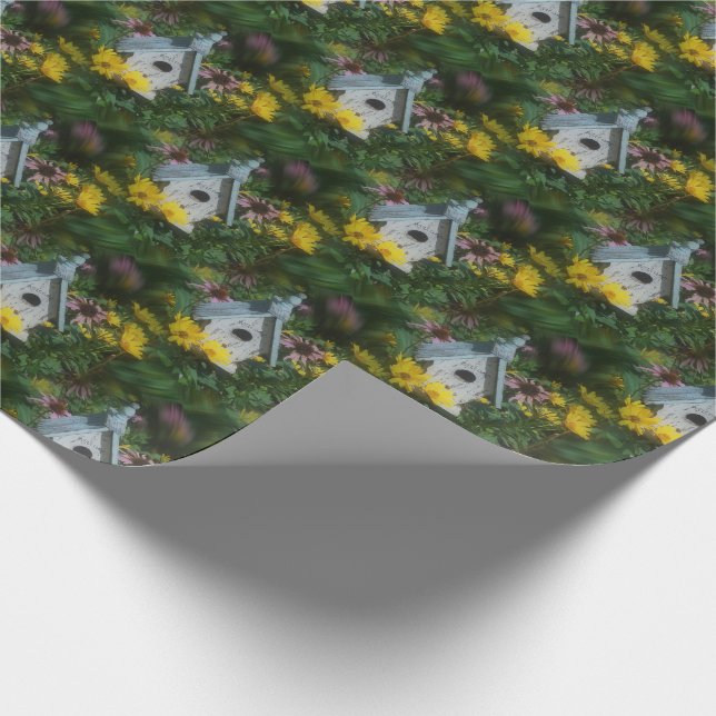 Blumengarten Birdhouse Natur Art Muster Geschenkpapier (Ecke)