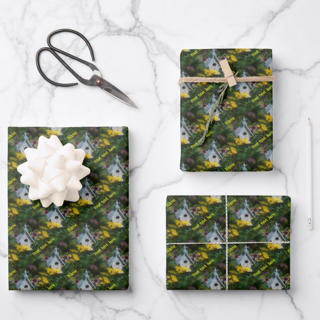 Blumengarten Birdhouse Natur Personalisiert Geschenkpapier Set (Vorderseite)