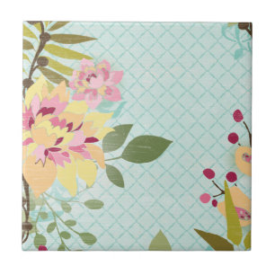 Blumengarten, blauer Hintergrund Fliese